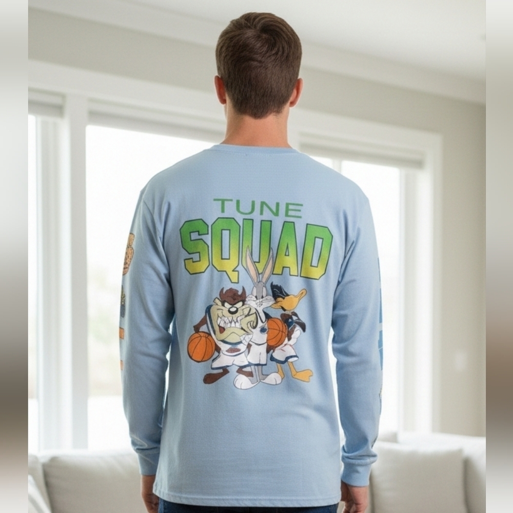 Space Jam Toon Squad Men's Long Sleeve T-Shirt XL Light Blue Big Back Graphic